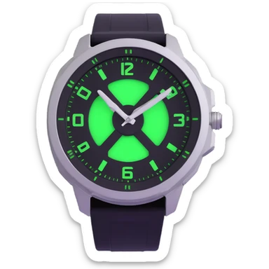 Ben 10's Omnitrix watch, 3D style, metallic, glowing green core, no text sticker