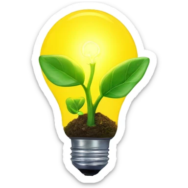 a plant sprout inside a yellow glowing idea lightbulb sticker