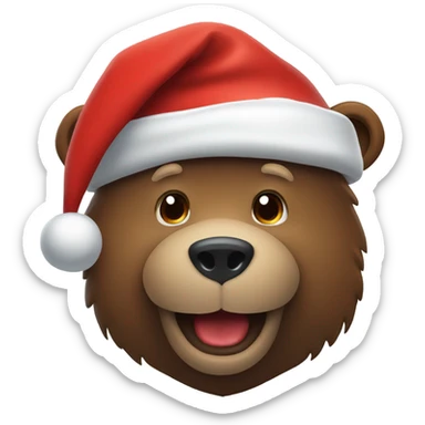 Smiling grizzly bear with Santa hat and beard  sticker