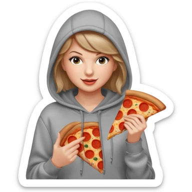 Taylor Swift, wearing hoodie, holding a slice of pizza





































 sticker