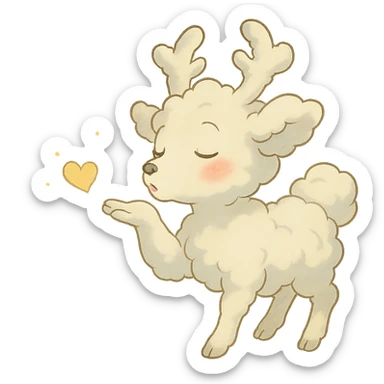vanilla cloud doe with rosy cheeks, blowing a sparkling kiss, soft Ghibli style sticker
