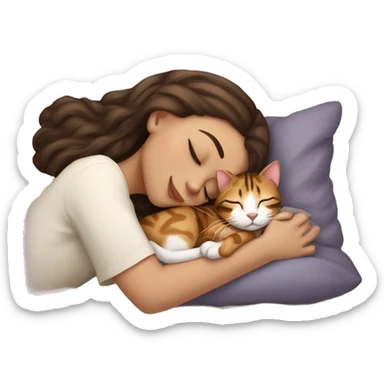 extremely light skin brunette girl sleeping with cute bengal cat sticker