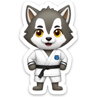 A wolf with Karaté gi and white belt sticker