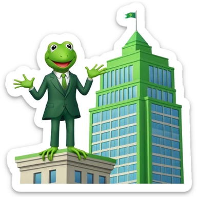 Kermit the frog standing on a tall building sticker