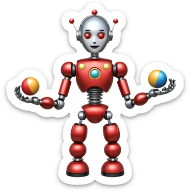 a Circus juggler robot juggling two metal ball sticker