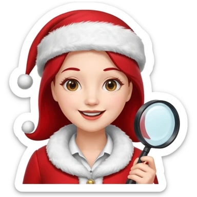 Female Santa with Magnifying glass sticker
