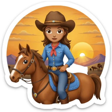cowgirl on horse riding into sunset sticker