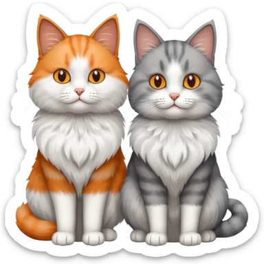 a realistic looking very fluffy grey and white cat sitting next to another cat sticker