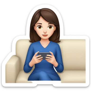 a brunette woman on a sofa using a smartphone sticker