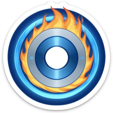 A minimalist CD disc with a subtle fire design, blue flames, with a circle in the middle and a hole in the center sticker