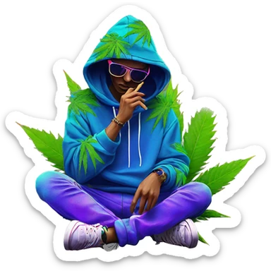 Hemp leaves Multicoloured neon person smoking wearing hoodie dancing hip hop bucket hat tropical Skater fashion aesthetic baggy clothes graphic t shirt 420 sticker