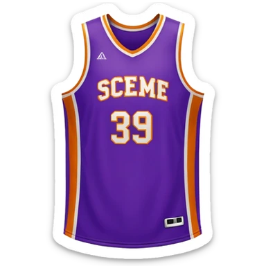 Cinematic Realistic image of a basketball jersey rendered in bold team colors with finely textured fabric and realistic creases, set against an energetic court backdrop with bright, dynamic lighting sticker