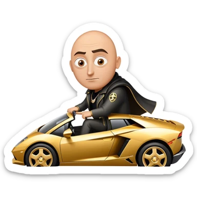 Gru from despicable me riding in a gold and diamond Lamborghini   sticker