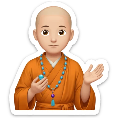 Large prayer beads looped around hand, monk sticker
