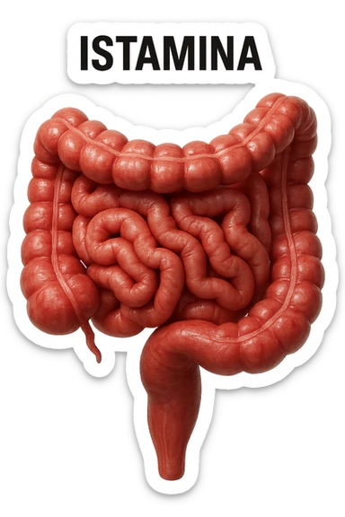 intestino umano realistico con la scritta "ISTAMINA" stampata sopra, iperrealistico 4k sticker