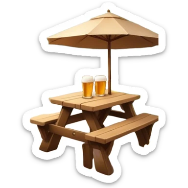 Cinematic Realistic Biergarten Pop Culture Emoji, showcasing a charming outdoor beer garden scene rendered with rustic details and inviting, soft lighting. sticker