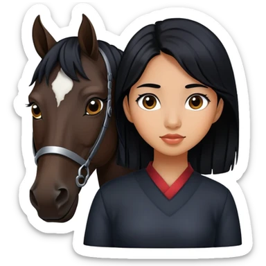 Dark brown asian girl with black horse sticker