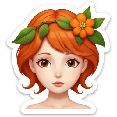 girl with flower persimmon hair ornament sticker