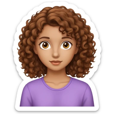 Female teenager, brown curly hair, tan sticker