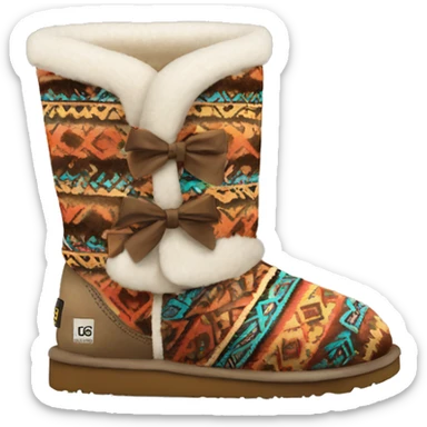 Realistic pair of aztec Pattern fur Ugg boots with bows. sticker