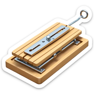 A 3D emoji in iOS emoji aesthetic style of a classic mousetrap without cheese, showing a wooden base and metal spring mechanism, clean minimal design, bright lighting, glossy Apple-style look, white background. sticker