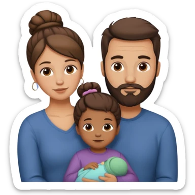 brown family with mom dad teenage daughter toddler son and baby. moms hair is in a bun. dad has a beard.  sticker