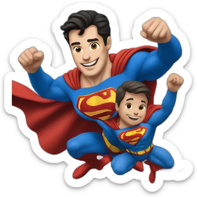 superman flying with two toddlers sticker