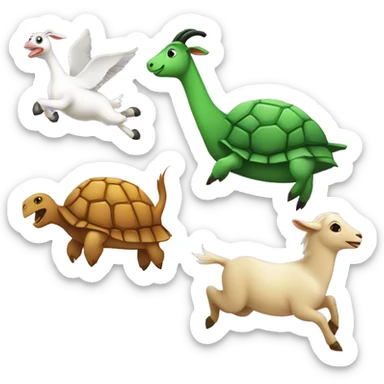 A goose, a goat, and a turtle jumping in happy celebration  sticker