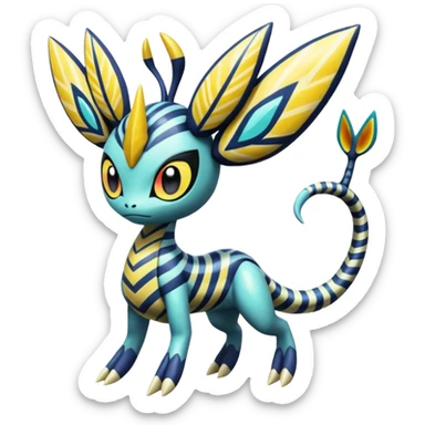 zig-zag-patterned tribal tropical hot spotted striped Meloetta-Dialga-Giratina-Noibat-Pokémon-Fakémon-fusion-hybrid-creature sticker
