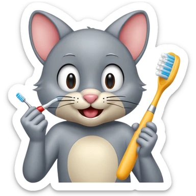 Creat an emoji for Tom or jerry holding toothbrush sticker