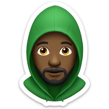 Black man with a beard wearing a green hoodie sticker
