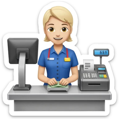 supermarket employee at a cash register, full body sticker