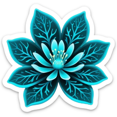 black bioluminescent transparent bio-luminescent flower with cyan glowing patterns  sticker