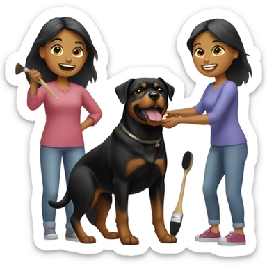 A woman brushes her Rottweiler  sticker