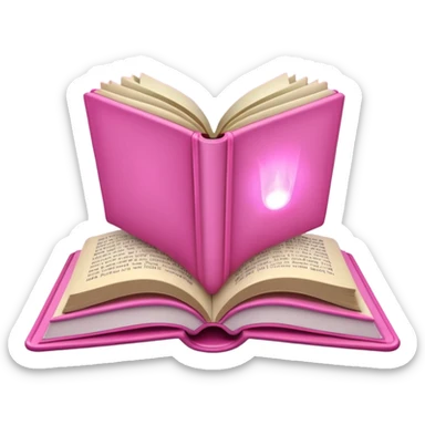 An open pink book with glowing lights emerging from its pages,  sticker