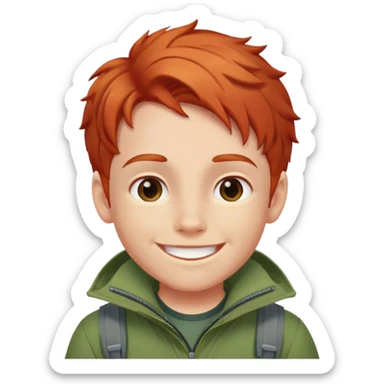 smiled boy's outdoor clothes whit red hair with white background sticker