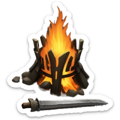 dark souls bonfire with a sword in the middle sticker
