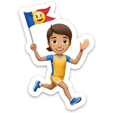 happy runner waving a flag that says 'emojiland' sticker