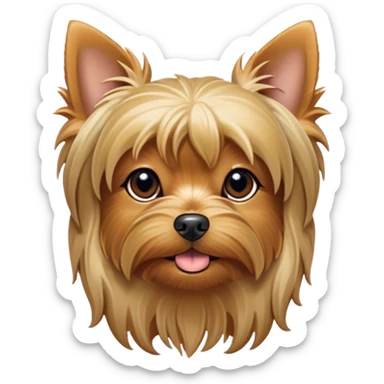 Cinematic Cute Yawning Yorkshire Terrier Portrait Emoji, Head tilted with a playful, drowsy expression and droopy, adorable eyes, featuring a soft, well-groomed fur in rich hues, simplified yet irresistibly endearing, highly detailed, glowing with a warm, cozy radiance, high shine, exuding a relaxed yet spunky charm, styled with a gentle, soft glowing outline, capturing the essence of a Yorkshire Terrier mid-yawn that seems as if it could cuddle right off the screen! sticker