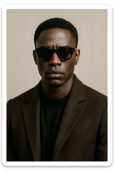 black man with sunglasses, serious expression, fashionable, neutral background sticker