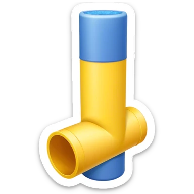 Blue foam tube with yellow caps on top and bottom, not hollow, front view sticker