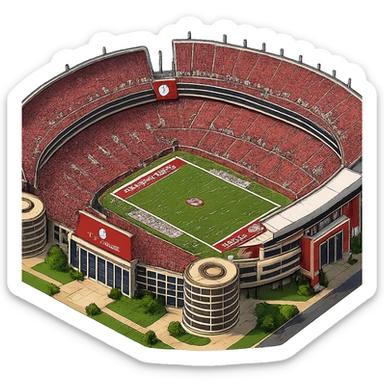 Изометричная, яркая, детализированная и фотореалистичная иллюстрация стадиона Bryant–Denny Stadium в стиле 3D-коллажей городов, насыщенные цвета, аккуратные и чёткие линии, мультяшно-реалистичная стилистика. Чёткие контуры, прозрачный фон, высокое качество. sticker
