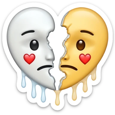 The broken heart emoji in white with sticky white liquid Ozzing out of it (the heart is broken in half and faceless)  sticker