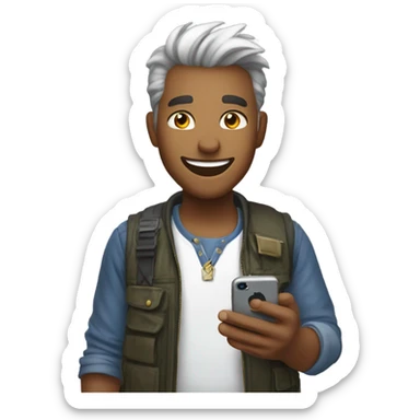 happy holding iphone 15 playing gragon city mobile game sticker