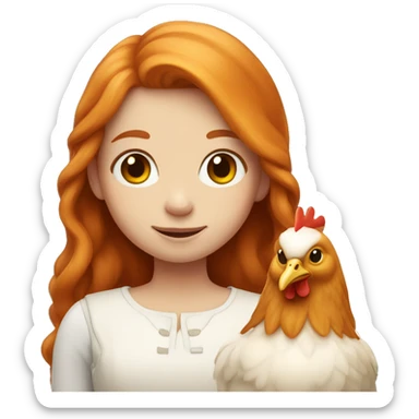 Ginger girl with Long hair and a white hen inside her Arms  sticker