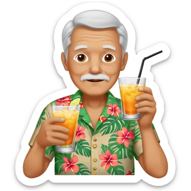 old man wearing a hawaiian shirt drinking mixed drink  sticker