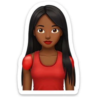 Rozonda Chilli Thomas medium dark skin long black straight hair, red tank top sticker