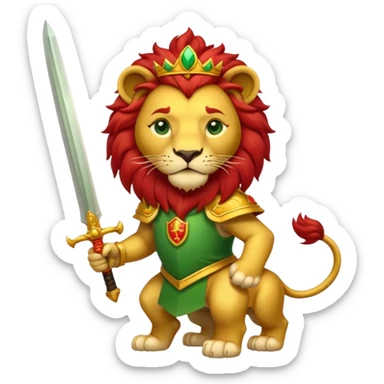 A lion with a sword and the sun on top of it and on the top green and bottom red sticker
