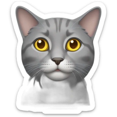 grey cat with lop-eared ears and yellow eyes sticker
