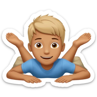 A boy lying down on the floor with love sticker